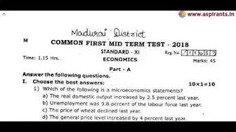 Video thumbnail for 11th Economics First Mid Term Question Paper 2018-19 | Maduri District | English Medium