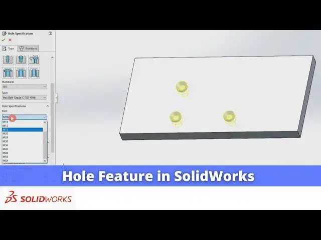 'Video thumbnail for Hole Feature in SolidWorks | SolidWorks Tutorial | SolidWorks Modeling |'