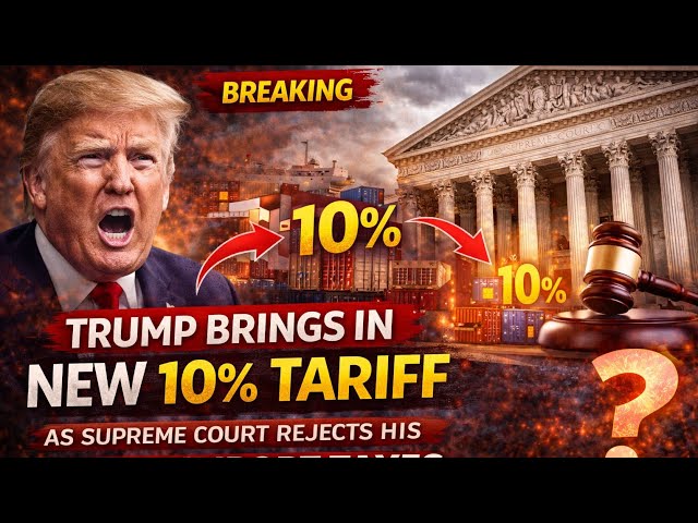 Video thumbnail for Trump Brings In New 10% Tariff As Supreme Court Rejects His Global Import Taxes
