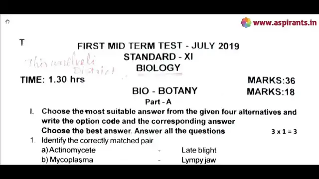 Video thumbnail for 11th Biology First Mid Term Question Paper 2019-20 | Tirunelveli District | English Medium