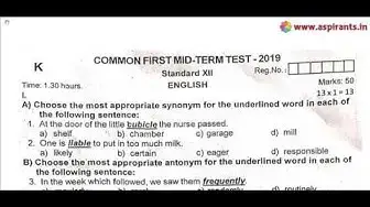 Video thumbnail for 12th English First Mid Term Question Paper 2019-20 | Kanchipuram District | Team Aspirants