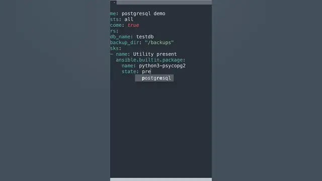 Video thumbnail for #shorts Backup a PostgreSQL Database - Ansible module postgresql_db