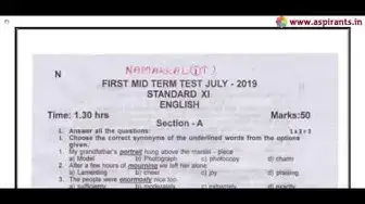 Video thumbnail for 11th English First Mid Term Question Paper 2019-20 | Namakkal District | Team Aspirants