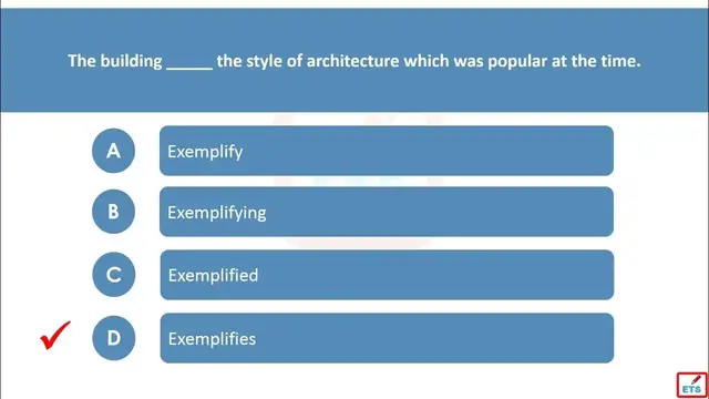 Video thumbnail for English Verb Tenses: Exemplify, Exemplifies, Exemplified, Exemplifying Quiz
