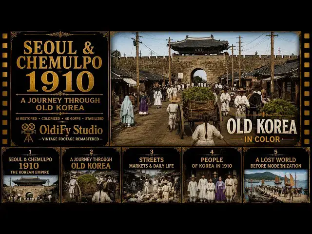Video thumbnail for Seoul, Korea in 1910 – Rare Street Scenes & Chemulpo Harbor | Colorized & AI Remastered 4K 60FPS