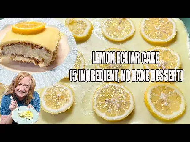 Video thumbnail for NO BAKE LEMON ECLAIR CAKE 5 Ingredient Dessert