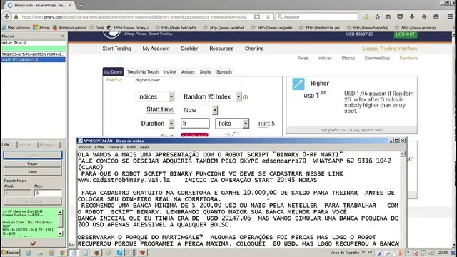 Video thumbnail for ROBOT SCRIPT BINARY DE OPÇOES BINARIAS.Acesse abaixo do video novo link atualizado 2019