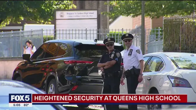 'Video thumbnail for Heightened security at Queens high school post social media threat'