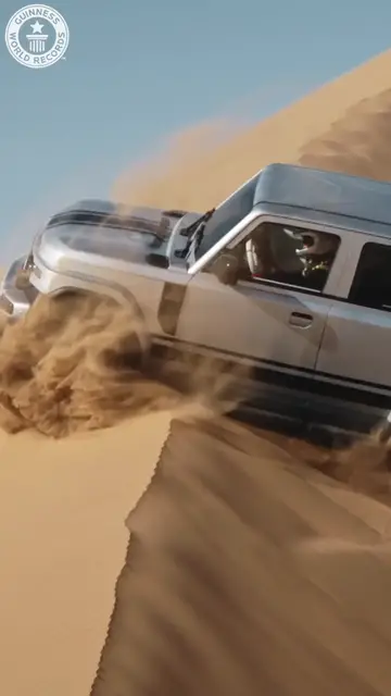 'Video thumbnail for Fastest time to ascend 400 m on a sand dune by a battery electric-powered production SUV'