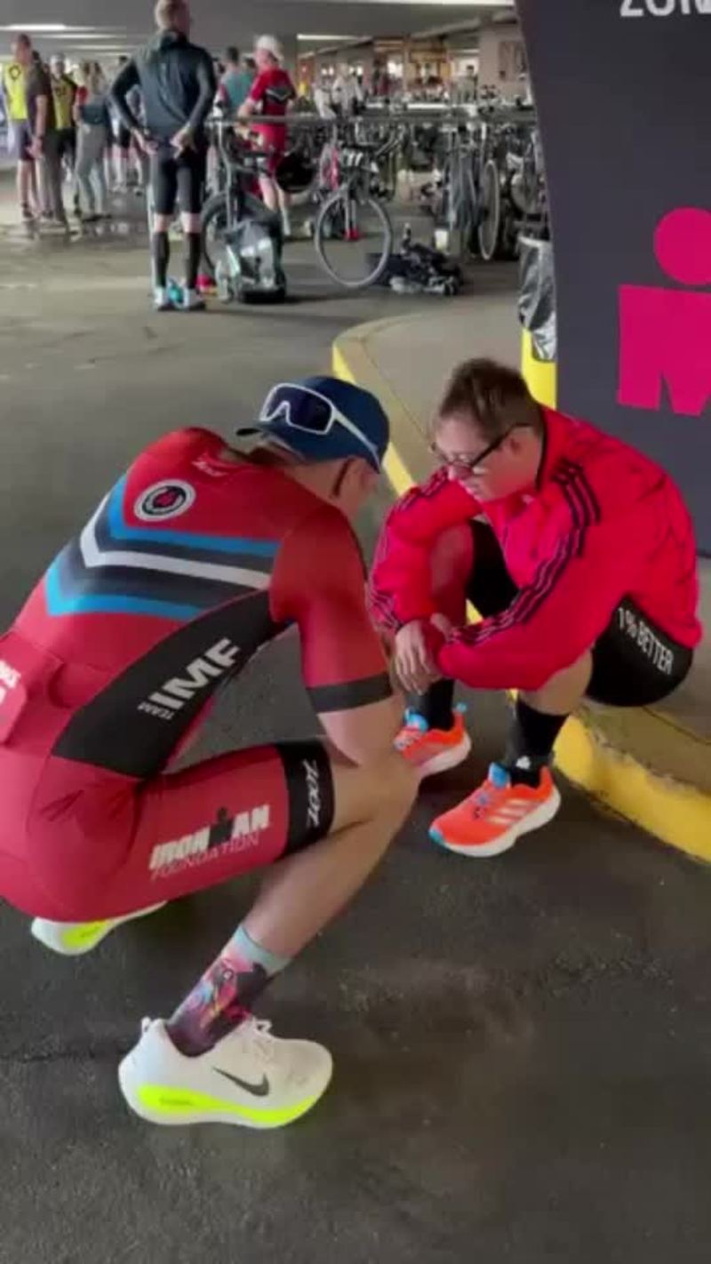 Video thumbnail for Triathlete with Down Syndrome Conquers Ironman 70.3 Finish Line