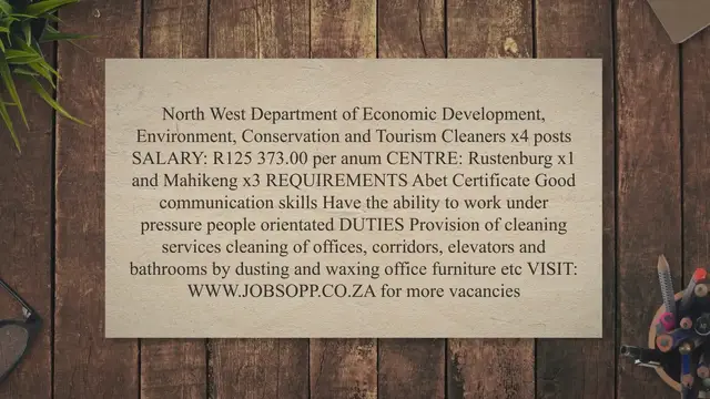 Video thumbnail for North West Department of Economic Development, Environment,  Conservation and Tourism Cleaners x4 posts