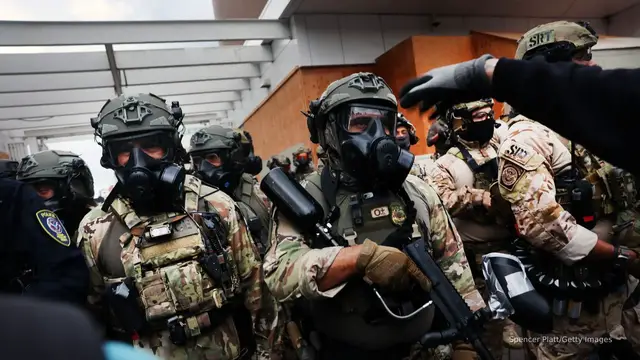 'Video thumbnail for On the ground in Portland: City remains calm despite protests at ICE facility'