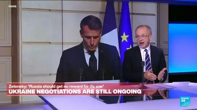 Video thumbnail for 'We will continue to support Ukraine's resistance', Macron says in joint speech