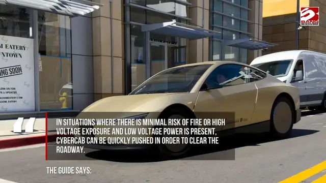 Video thumbnail for Tesla's new Cybercab may need a push from emergency workers if it stalls in the road.