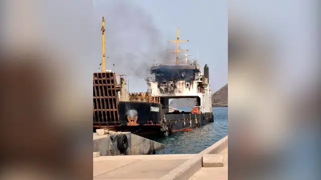 Video thumbnail for Cargo ship in flames after Houthi attack in Bab al-Mandeb strait