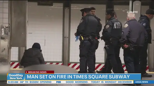 Video thumbnail for NYPD: Man set on fire on platform in Times Square station