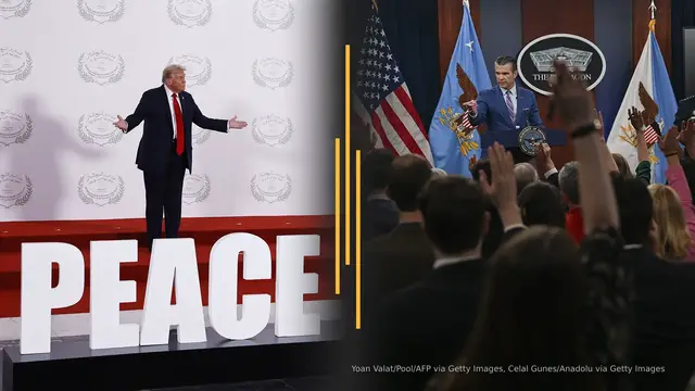 'Video thumbnail for Trump celebrates Gaza ceasefire; Pentagon's press policy faces backlash'
