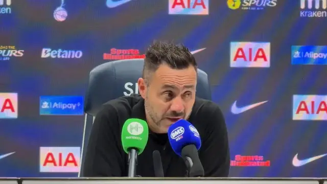 Video thumbnail for US: De Zerbi calls for winning mentality after Tottenham’s 5-1 League Cup win.