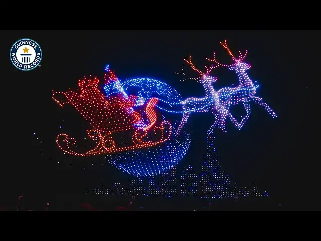 Video thumbnail for Amazing Christmas Light Display Featuring Over 5,000 Drones