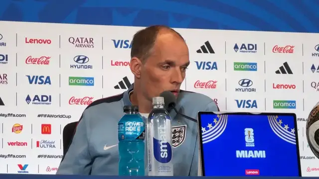 Video thumbnail for US: England coach Tuchel, defender Stones address media ahead of World Cup third-place playoff against France.