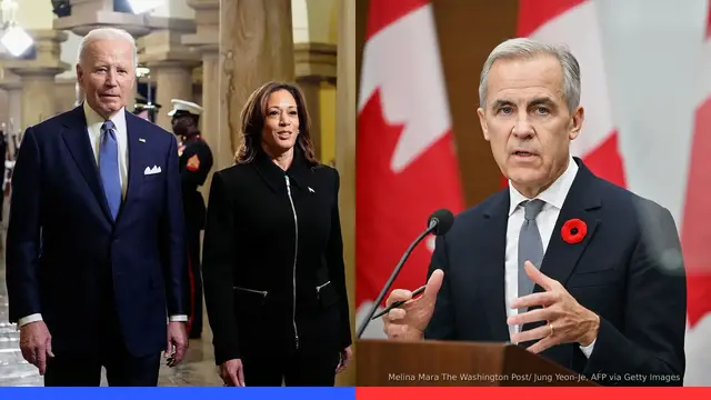 'Video thumbnail for Harris insists Biden was ‘fully competent’ to serve again; Canadian PM apologizes to Trump for anti-tariff'