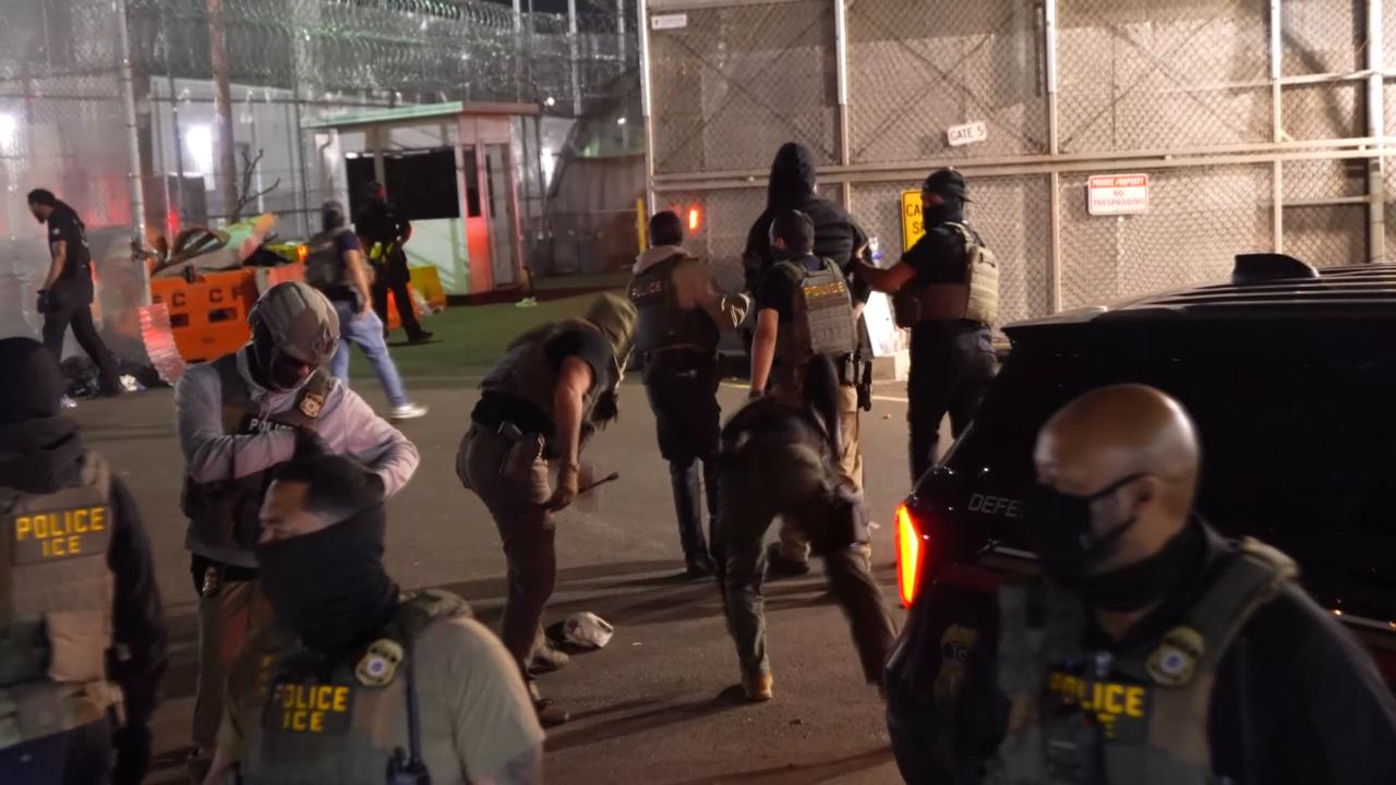 Video thumbnail for US: Protesters and ICE agents clash outside Delaney Hall detention center (2).