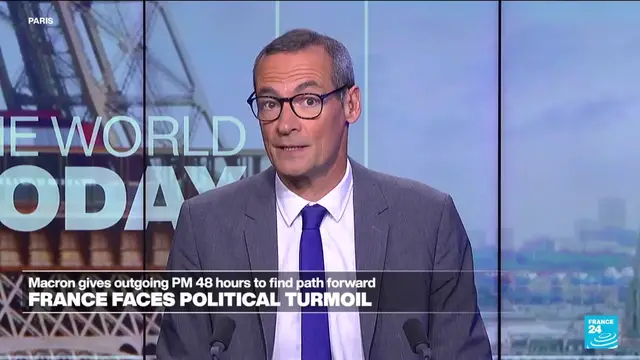 'Video thumbnail for France's Macron gives outgoing PM 48 hours to resolve political turmoil'