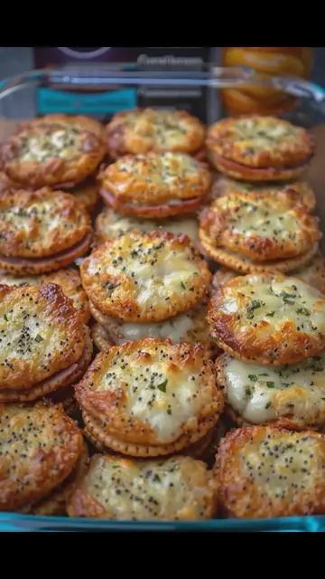 Video thumbnail for mini Ritz cracker sandwiches with ham and melted Swiss cheese