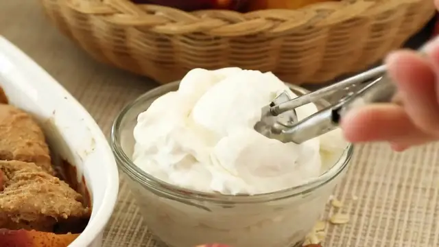 'Video thumbnail for BEST Gluten Free Peach Cobbler w⁄Almond Butter Caramel Sauce ¦ Maple Whip Cream ¦ Naturally Sweet (720p 30fps)'