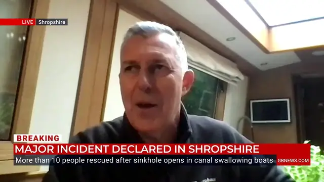 Video thumbnail for WATCH: Narrowboat owner tells GB News he's been forced out of his home after huge sinkhole