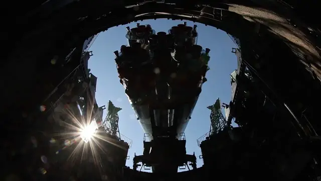 Video thumbnail for Kazakhstan: Soyuz-2.1a rocket with Soyuz MS-29 spacecraft taken to Baikonur Cosmodrome launch site.