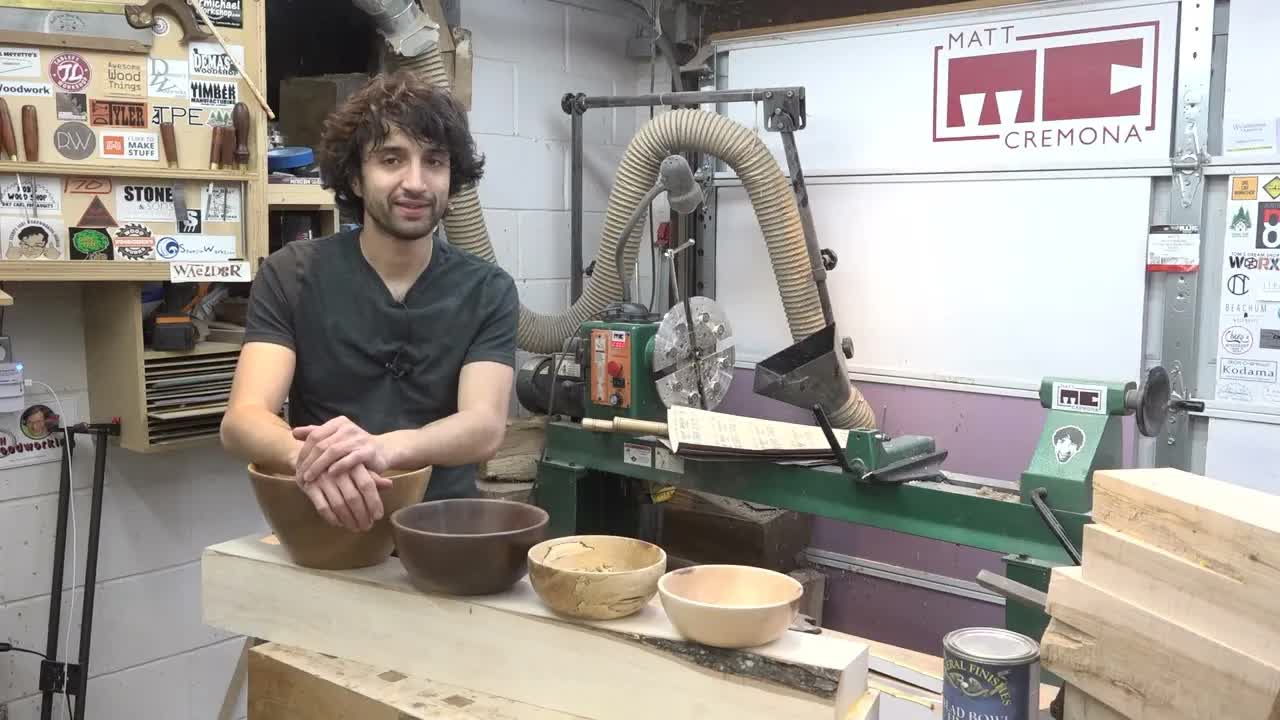 Video thumbnail for matthew cremona: finish turning bowls in the old shop for silent auction