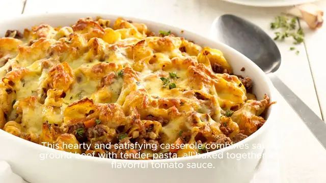 'Video thumbnail for Baked Beef and Pasta Casserole'