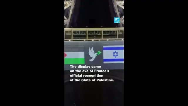 'Video thumbnail for Paris: Palestine and Israel flags projected on the Eiffel Tower'