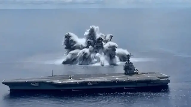 'Video thumbnail for USS Gerald R. Ford Undergoes Explosive Shock Testing'