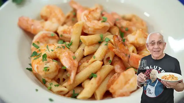 Video thumbnail for Penne with Shrimp in Vodka Tomato Sauce and Grana Padano
