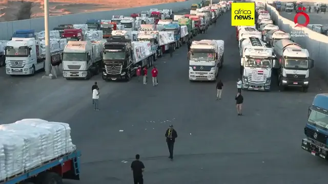 'Video thumbnail for Aid trucks enter Gaza as Israel moves to reopen Rafah crossing'