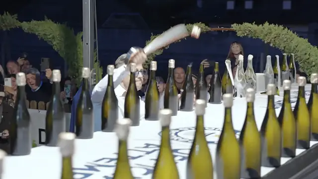 Video thumbnail for Most champagne wine bottles sabered in one minute - 91 by Mirko Rainer