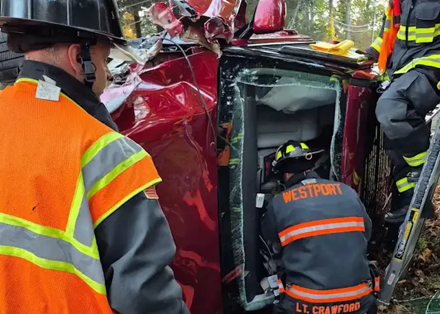 Video thumbnail for Driver rescued after car crashes into utility pole in Westport