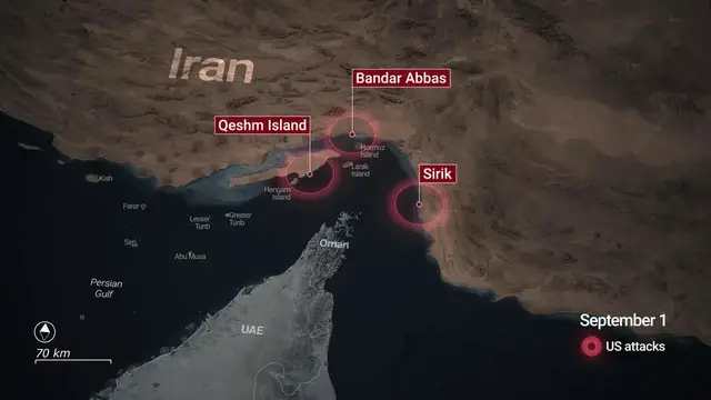 Video thumbnail for Iran: MOTION GRAPHICS - US launches strikes on Iranian targets near Strait of Hormuz.