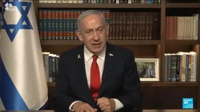 'Video thumbnail for Israeli Prime Minister Netanyahu asks Red Cross to help hostages in Gaza'