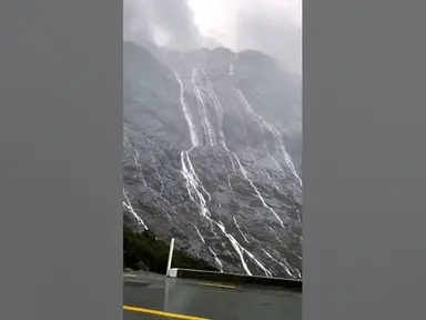 'Video thumbnail for A place in New Zealand where many waterfalls follow the slopes of a mountain'