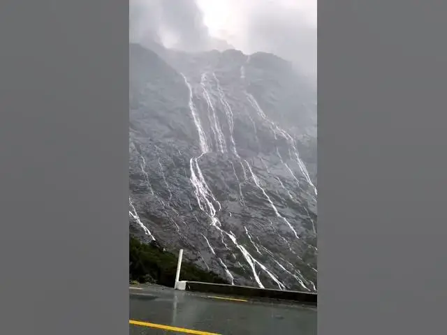 'Video thumbnail for A place in New Zealand where many waterfalls follow the slopes of a mountain'