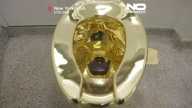 'Video thumbnail for The golden toilet returns to auction with a starting bid of $10 million'