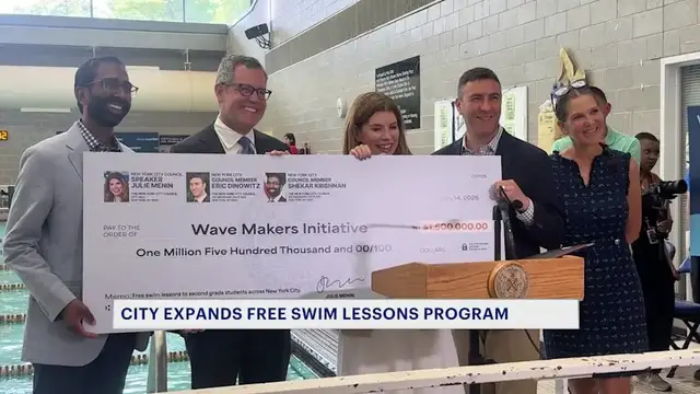 Video thumbnail for NYC invests $1.5M to expand free swim lessons to thousands of students