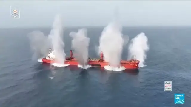 Video thumbnail for Houthis sink Liberian cargo ship in Red Sea attack, several crew dead