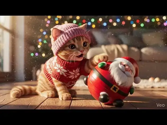 Video thumbnail for Adorable Ginger Kitten Plays with a Santa Claus Roly Poly Toy holiday cuteness overload! 🧡🎅