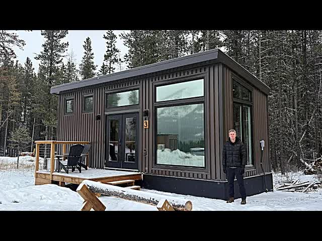 Video thumbnail for kerry tarnow: inside a 360 sq ft prefab tiny home: panoramic mountain views, kananaskis alberta!