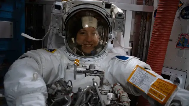 Video thumbnail for First French woman to walk in space returns to finish ISS repair