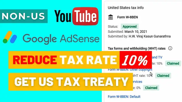 Video thumbnail for How to Submit Google AdSense Tax Information for US Tax Treaty | Get Lower Tax Rates Non US 💲